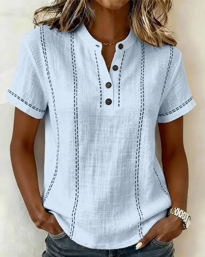 T-SHIRT CASUAL CON BOTTONI E SCOLLO A V