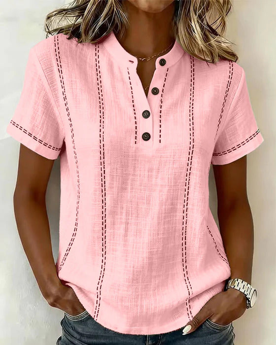 T-SHIRT CASUAL CON BOTTONI E SCOLLO A V