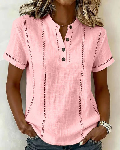 T-SHIRT CASUAL CON BOTTONI E SCOLLO A V